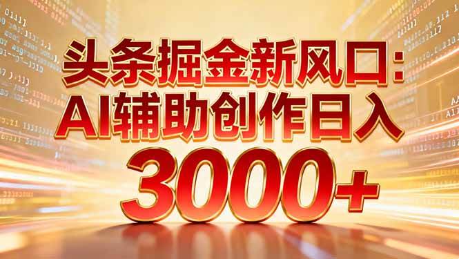 （16923期）头条掘金新风口：AI辅助创作日入3000+，矩阵玩法当天启动隔天见效白米粥资源网-汇集全网副业资源白米粥资源网