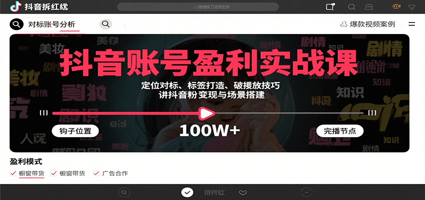 抖音账号盈利实战课，定位对标、标签打造、破播放技巧，讲涨粉变现与场景搭建白米粥资源网-汇集全网副业资源白米粥资源网