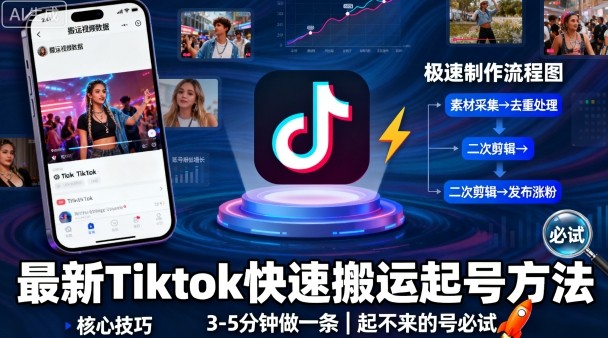 最新Tiktok快速搬运快速起号方法,3-5分钟做一条,起不来的号可以试试白米粥资源网-汇集全网副业资源白米粥资源网