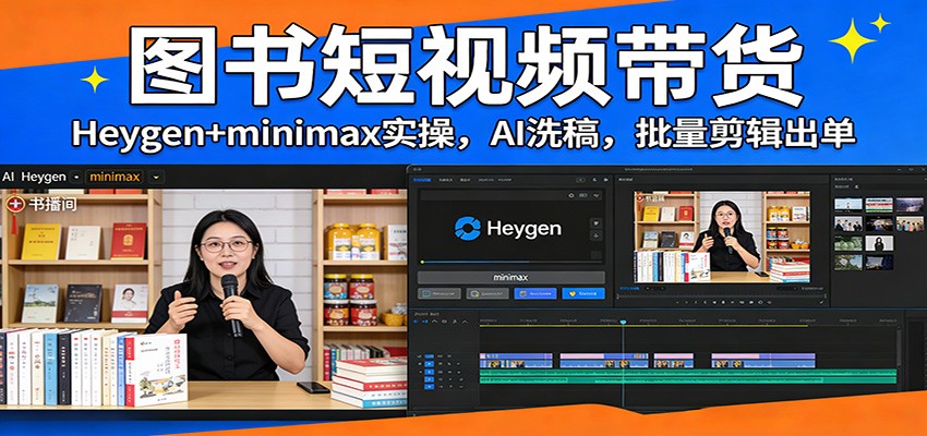 图书短视频带货：Heygen+minimax实操，AI洗稿 ，批量剪辑出单白米粥资源网-汇集全网副业资源白米粥资源网