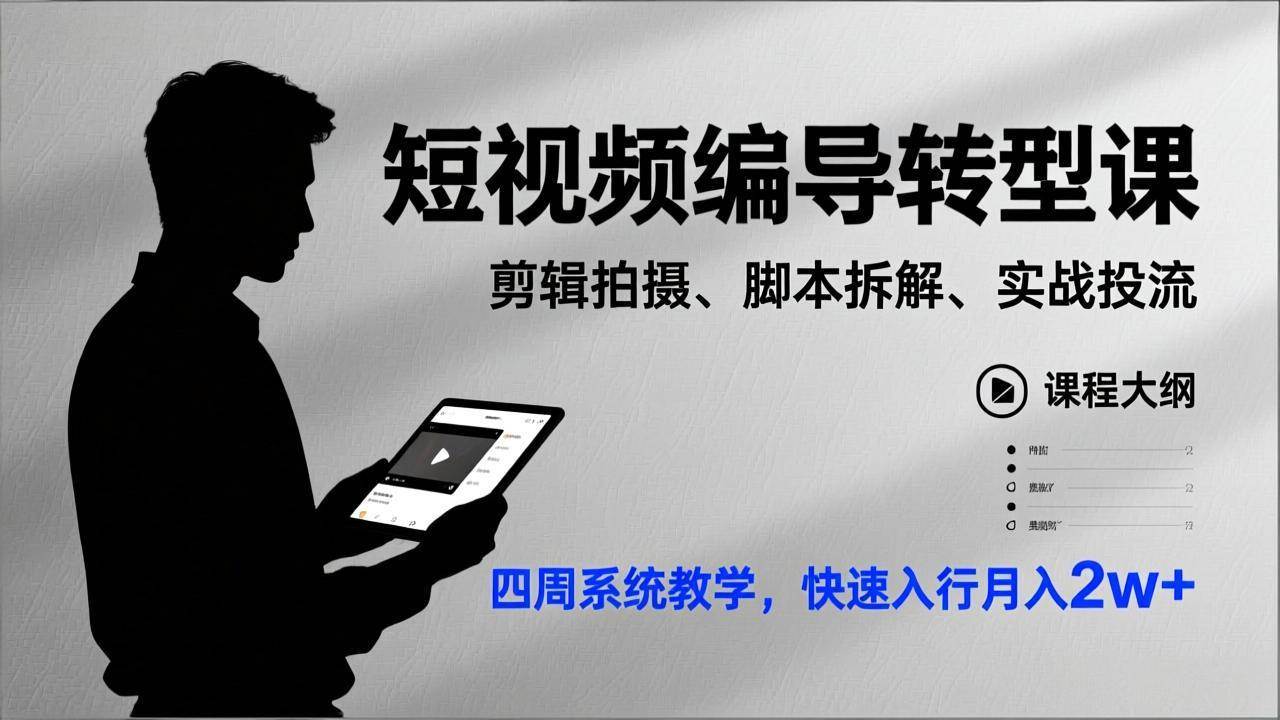 （17062期）短视频编导转型课，剪辑拍摄、脚本拆解、实战投流，四周系统教学，快速入行月入2w+白米粥资源网-汇集全网副业资源白米粥资源网