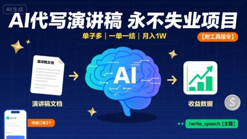 AI代写演讲稿，永不失业项目，单子多，一单一结，月入1W【附工具指令】白米粥资源网-汇集全网副业资源白米粥资源网