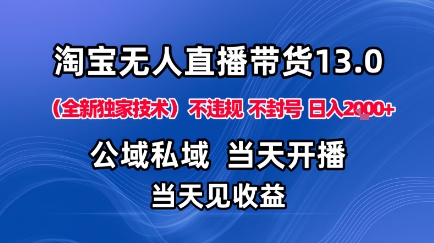淘宝无人直播13.0，公域私域技术，不封号，不违规布局下半年旺季赛道，日入1K+（独家技术）【揭秘】白米粥资源网-汇集全网副业资源白米粥资源网
