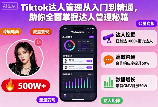 Tiktok达人管理从入门到精通,助你全面掌握达人管理秘籍白米粥资源网-汇集全网副业资源白米粥资源网