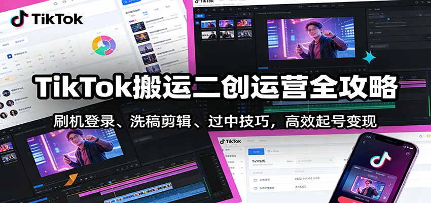 TikTok搬运二创运营全攻略：刷机登录、洗稿剪辑 、过中技巧，高效起号变现白米粥资源网-汇集全网副业资源白米粥资源网