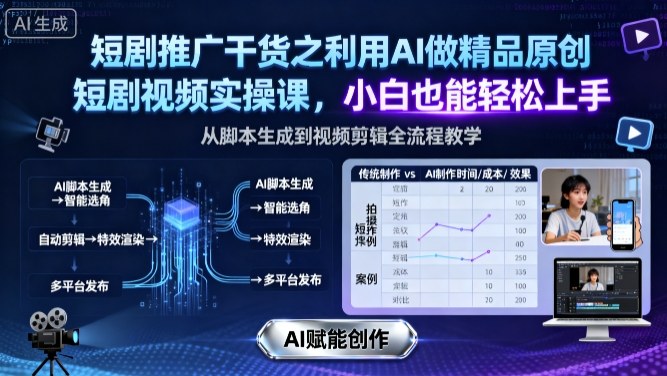 短剧推广干货之利用AI做精品原创短剧视频实操课，小白也能轻松上手白米粥资源网-汇集全网副业资源白米粥资源网