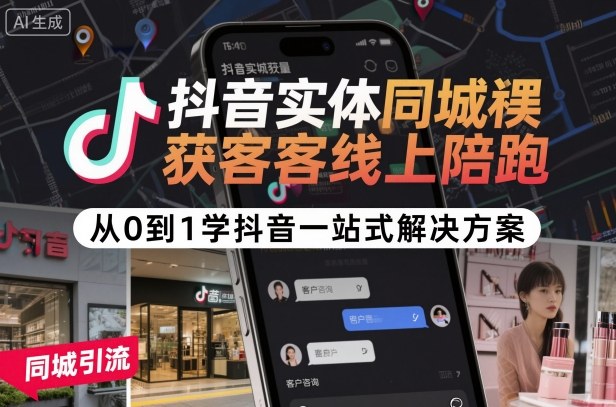 抖音实体同城获客线上陪跑，从0到1学抖音一站式解决方案白米粥资源网-汇集全网副业资源白米粥资源网
