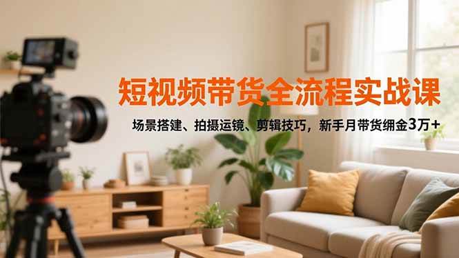 （16680期）短视频带货全流程实战课，场景搭建、拍摄运镜、剪辑技巧，新手月带货佣金3万+白米粥资源网-汇集全网副业资源白米粥资源网
