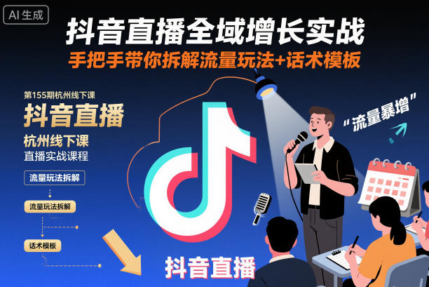 抖音直播全域增长实战第155期杭州线下课,手把手带你拆解流量玩法+话术模板白米粥资源网-汇集全网副业资源白米粥资源网