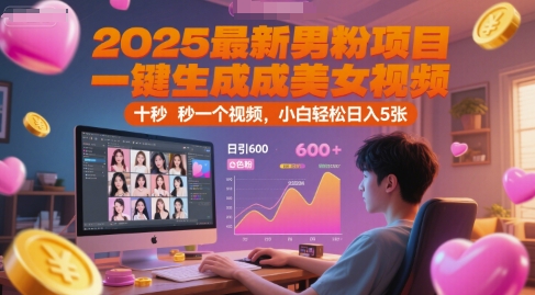2025最新男粉项目，一键生成美女视频，日引600+色粉 十秒一个视频，小白轻松日入5张【揭秘】白米粥资源网-汇集全网副业资源白米粥资源网