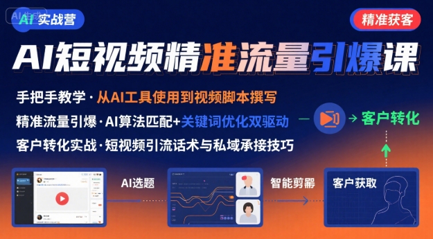 AI+短视频引爆精准客户实战营，手把手教你引爆Ai短视频精准流量白米粥资源网-汇集全网副业资源白米粥资源网