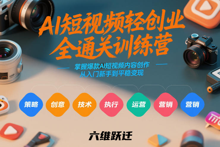 AI短视频轻创业全通关训练营，掌握爆款AI短视频内容创作，从入门新手到平稳变现的六维跃迁白米粥资源网-汇集全网副业资源白米粥资源网