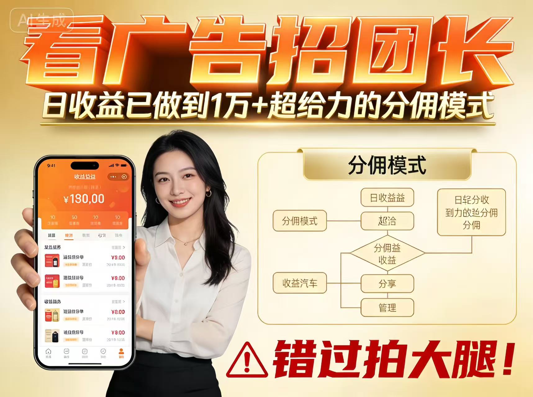 看广告招团长,团队收益已做到日入1万,分佣模式超给力,错过拍大腿白米粥资源网-汇集全网副业资源白米粥资源网