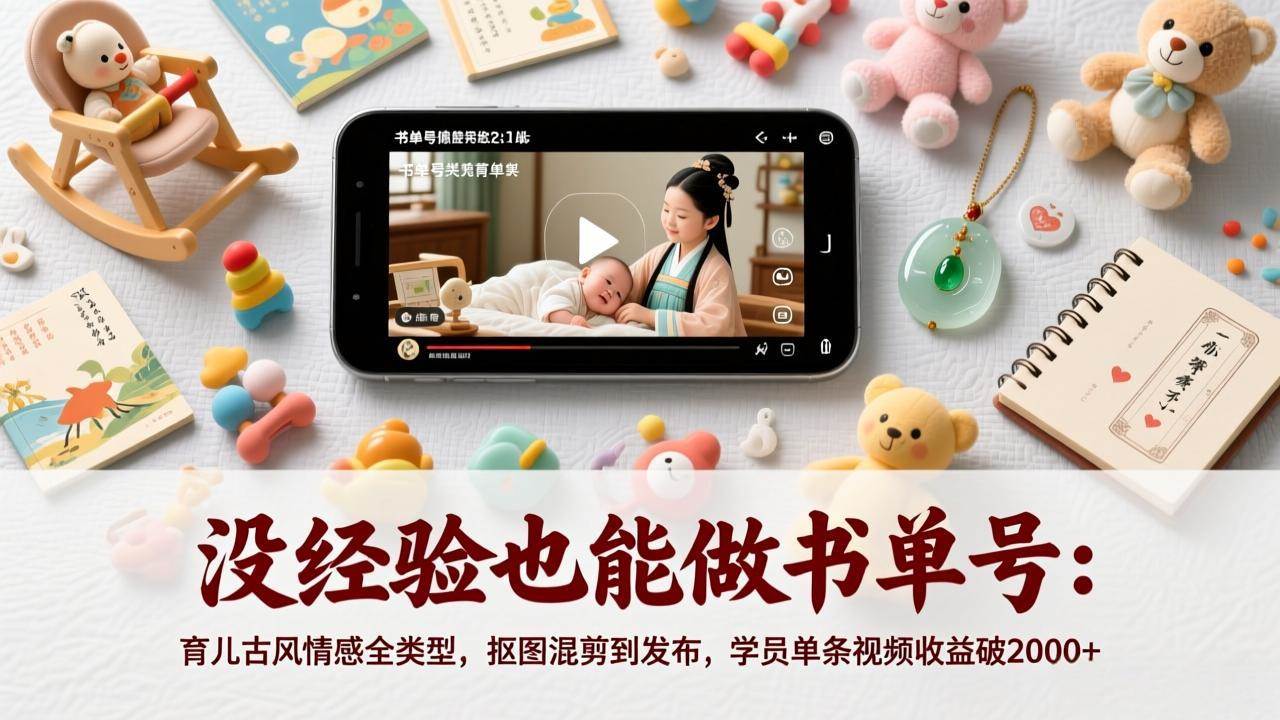 （17389期）没经验也能做书单号：育儿古风情感全类型，抠图混剪到发布，学员单条视频收益破2000+白米粥资源网-汇集全网副业资源白米粥资源网