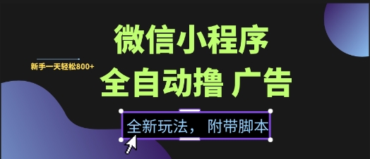 微信小程序全自动撸广告项目，彻底解决没流量的问题，新手一天8张+【揭秘】白米粥资源网-汇集全网副业资源白米粥资源网