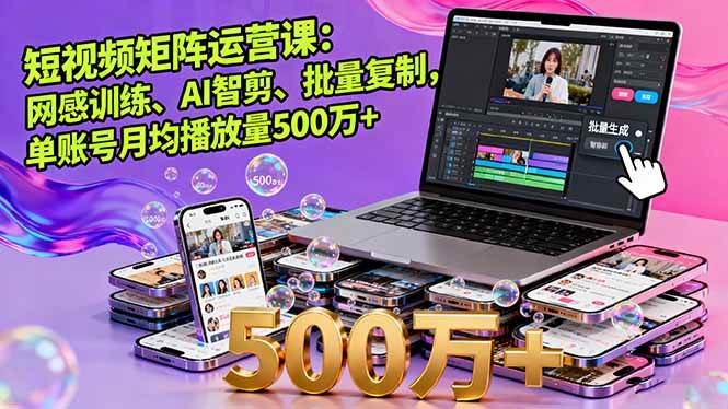 （16168期）短视频矩阵运营课：网感训练、AI智剪、批量复制，单账号月均播放量500万+白米粥资源网-汇集全网副业资源白米粥资源网