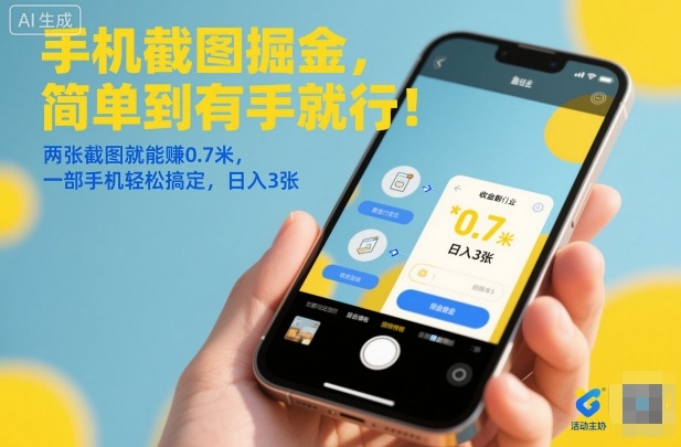 手机截图掘金，简单到有手就行！两张截图就能賺0.7米，一部手机轻松搞定，日入3张【揭秘】白米粥资源网-汇集全网副业资源白米粥资源网