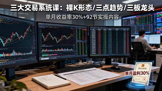 （16269期）三大交易系统课：裸K形态/三点趋势/三板体系，单月收益率30%+92节实操内容白米粥资源网-汇集全网副业资源白米粥资源网