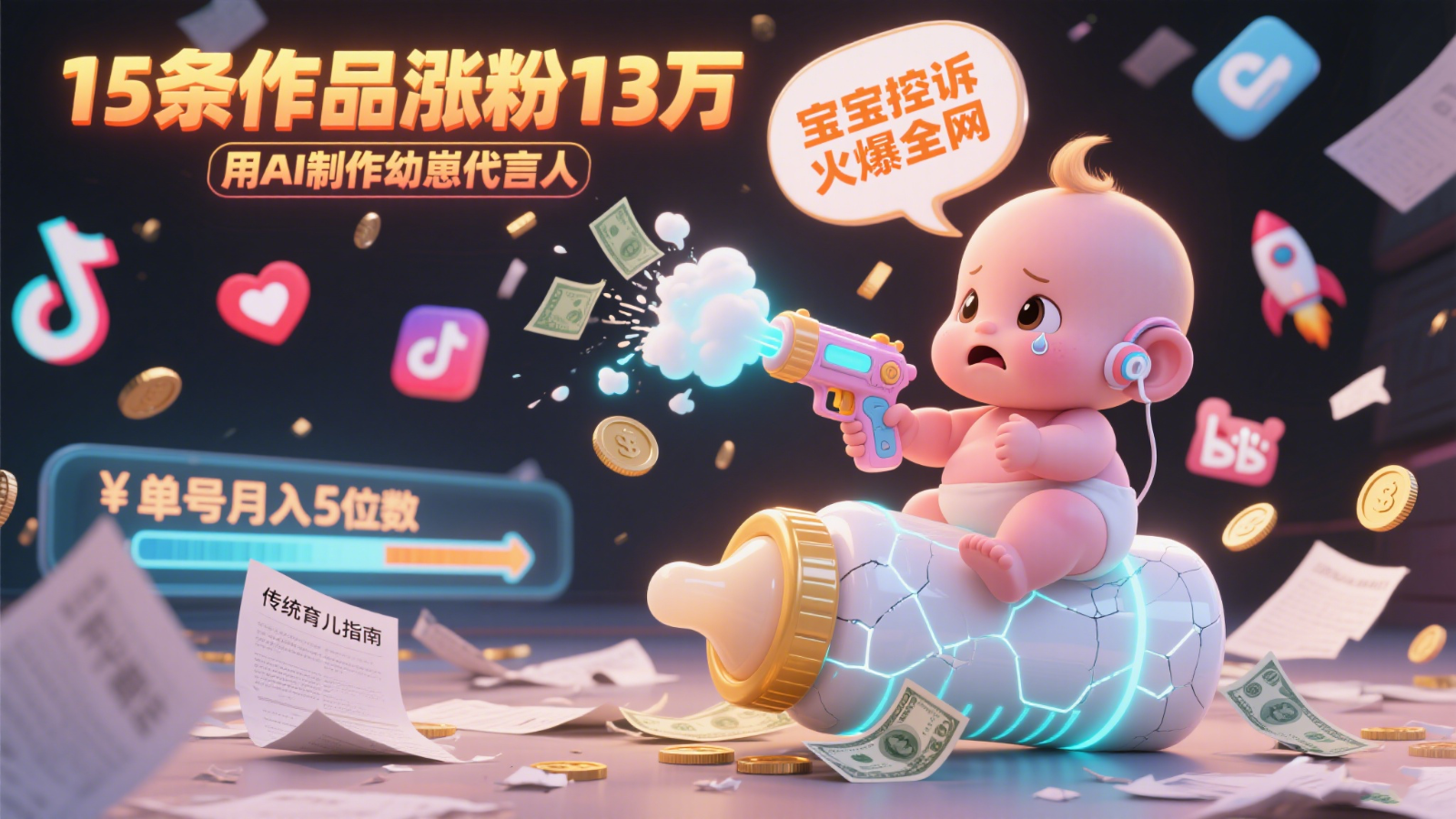 用AI制作幼崽代言人，宝宝的控诉火爆全网，15条作品涨粉13万，单号月入5位数实操教程白米粥资源网-汇集全网副业资源白米粥资源网