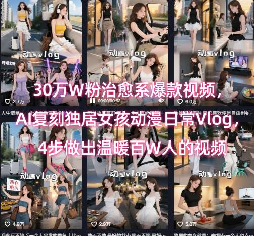 30万W粉治愈系爆款视频，AI复刻独居女孩动漫日常Vlog，4步做出温暖百W人的视频白米粥资源网-汇集全网副业资源白米粥资源网