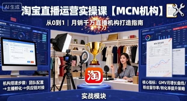 淘宝直播运营实操课【MCN机构】，从0到1做一家月销千W的直播机构白米粥资源网-汇集全网副业资源白米粥资源网