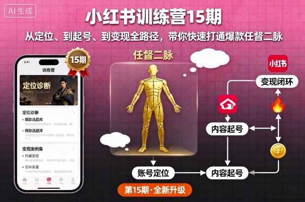 小红书训练营15期，从定位、到起号、到变现全路径，带你快速打通爆款任督二脉白米粥资源网-汇集全网副业资源白米粥资源网