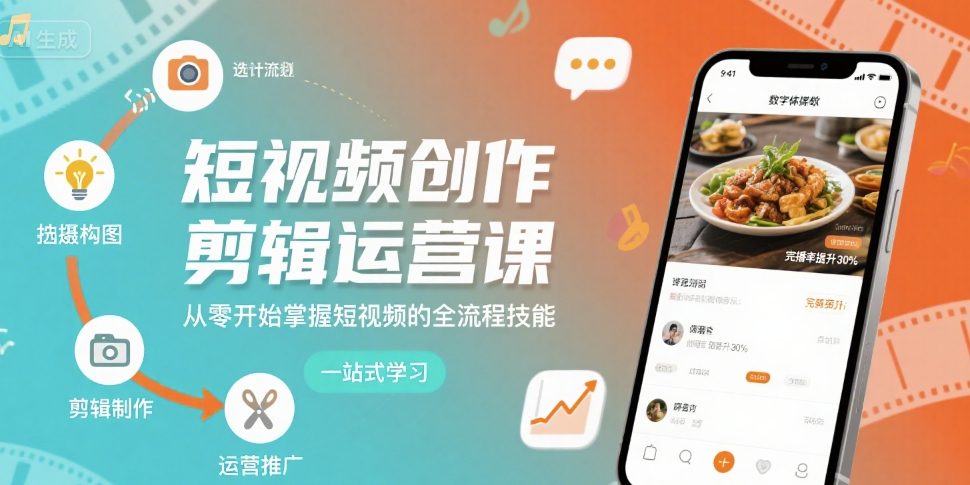 短视频创作剪辑运营课，从零开始掌握短视频的全流程技能白米粥资源网-汇集全网副业资源白米粥资源网