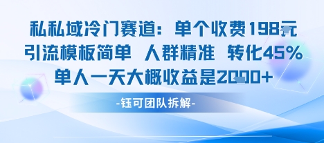 私域冷门赛道单个收费198米引流模板简单人群精准 45%的转化率单人一天大概收益多张白米粥资源网-汇集全网副业资源白米粥资源网