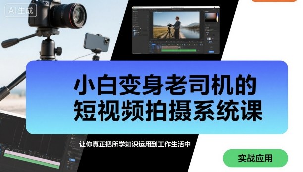 小白变身老司机的短视频拍摄系统课，让你真正把所学知识运用到工作生活中白米粥资源网-汇集全网副业资源白米粥资源网