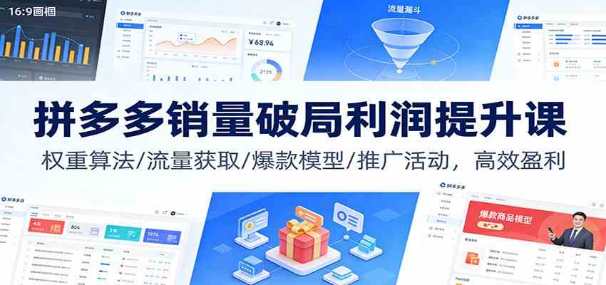 拼多多销量破局利润提升课：权重算法/流量获取/爆款模型/推广活动，高效盈利白米粥资源网-汇集全网副业资源白米粥资源网