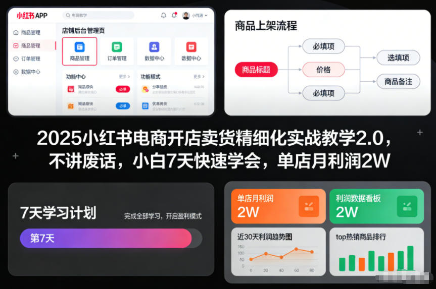 2025小红书电商开店卖货精细化实战教学2.0，不讲废话，小白7天快速学会，单店月利润2W白米粥资源网-汇集全网副业资源白米粥资源网