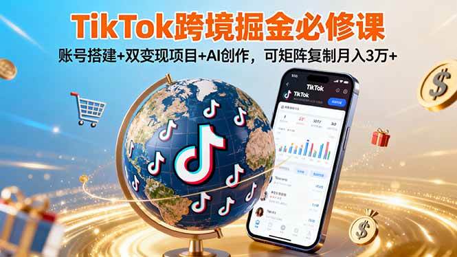 （16003期）TikTo跨境掘金必修课，账号搭建+双变现项目+AI创作，可矩阵复制月入3万+白米粥资源网-汇集全网副业资源白米粥资源网