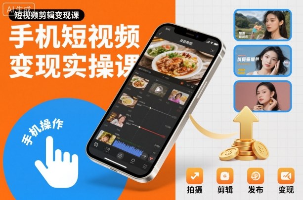 手机短视频变现实操课，短视频剪辑变现课白米粥资源网-汇集全网副业资源白米粥资源网