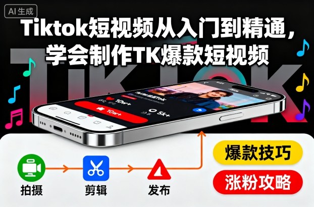 Tiktok短视频从入门到精通,学会制作TK爆款短视频白米粥资源网-汇集全网副业资源白米粥资源网