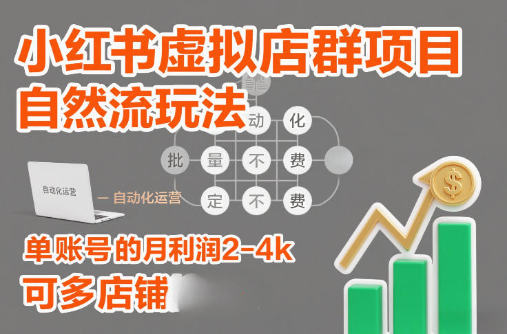 小红书虚拟店群项目，自然流玩法，批量自动化，稳定不费号，单账号的月利润2-4k，可多店矩阵白米粥资源网-汇集全网副业资源白米粥资源网