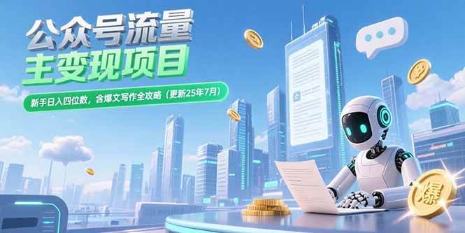 （15412期）公众号流量主变现项目，新手日入四位数，含爆文写作全攻略(更新25年7月)白米粥资源网-汇集全网副业资源白米粥资源网