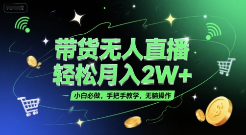 带货无人直播，轻松月入2W+，小白必做，手把手教学，无脑操作(附学习资料)白米粥资源网-汇集全网副业资源白米粥资源网