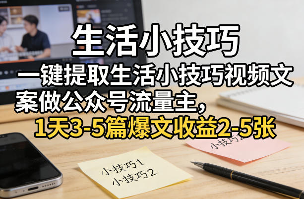 一键提取生活小技巧视频文案做公众号流量主,1天3-5篇爆文收益2-5张白米粥资源网-汇集全网副业资源白米粥资源网