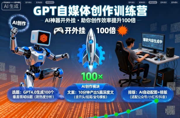 GPT自媒体创作训练营：AI神器开外挂，助你创作效率提升100倍白米粥资源网-汇集全网副业资源白米粥资源网