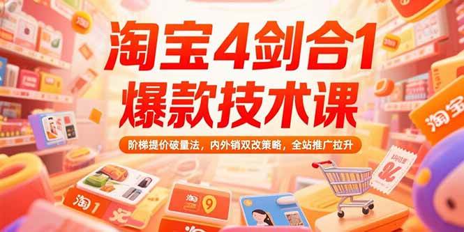（15415期）淘宝4剑合1爆款技术课，阶梯提价破量法，内外销双改策略，全站推广拉升白米粥资源网-汇集全网副业资源白米粥资源网