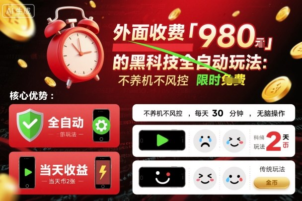 外面收费980的黑科技全自动玩法，不养机不风控，每天30分钟，无脑操作，当天收益2张【揭秘】白米粥资源网-汇集全网副业资源白米粥资源网
