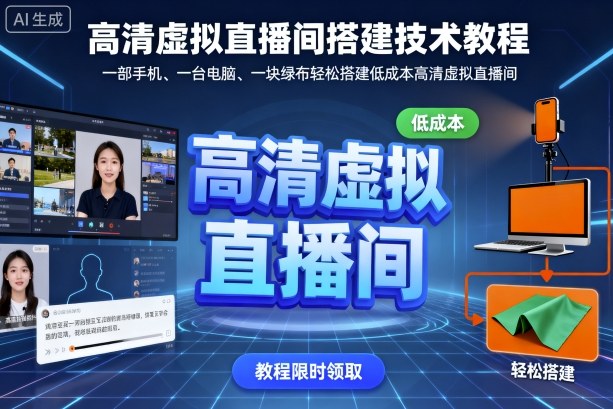高清虚拟直播间搭建技术教程，一部手机、一台电脑、一块绿布轻松搭建低成本高清虚拟直播间白米粥资源网-汇集全网副业资源白米粥资源网
