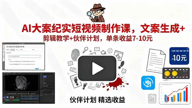 图片[1]白米粥资源网-汇集全网副业资源（15992期）AI大案纪实短视频制作课，文案生成+剪辑教学+伙伴计划，单条收益7-10元白米粥资源网-汇集全网副业资源白米粥资源网