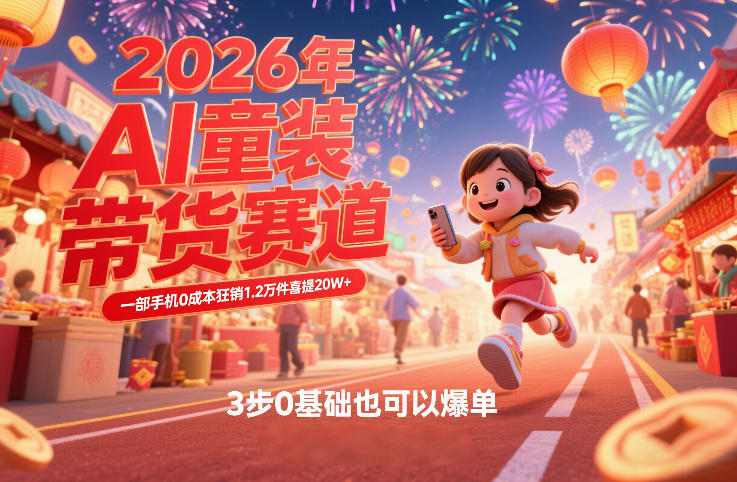 AI童装新春带货赛道，一部手机0成本狂销1.2万件喜提20W+，3步0基础也可以爆单白米粥资源网-汇集全网副业资源白米粥资源网