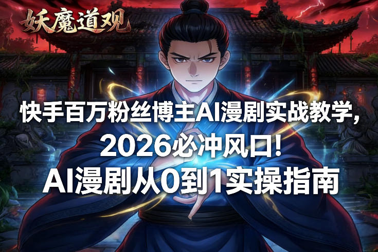 快手百万粉丝博主AI漫剧实战教学，2026必冲风口！AI漫剧从0到1实操指南白米粥资源网-汇集全网副业资源白米粥资源网