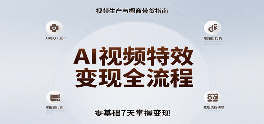 AI视频特效变现全流程，零基础7天掌握视频生产到橱窗带货变现白米粥资源网-汇集全网副业资源白米粥资源网