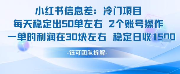 小红书信息差冷门项目一单利润30块每天稳定1.5k左右2个账号操作白米粥资源网-汇集全网副业资源白米粥资源网