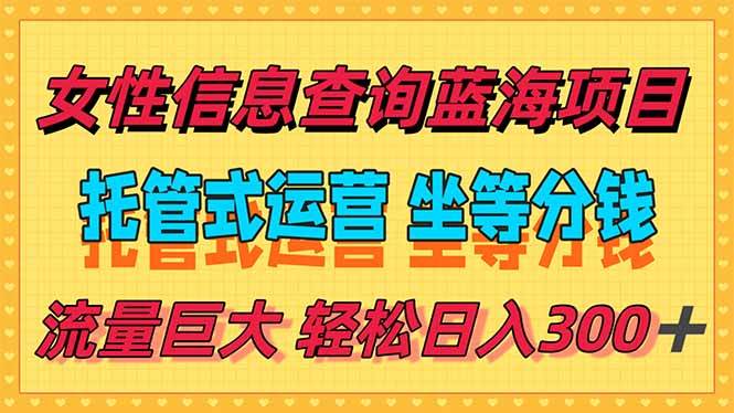 （15216期）稳定日入300＋，小众信息查询蓝海项目，全程懒人式托管，解放你的时间白米粥资源网-汇集全网副业资源白米粥资源网