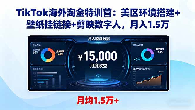 （16346期）TikTok海外淘金特训营：美区环境搭建+壁纸挂链接+剪映数字人，月入1.5万白米粥资源网-汇集全网副业资源白米粥资源网