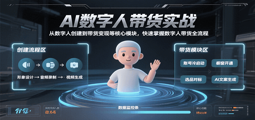 AI数字人带货实战，从数字人创建到带货变现各核心模块，快速掌握全流程白米粥资源网-汇集全网副业资源白米粥资源网